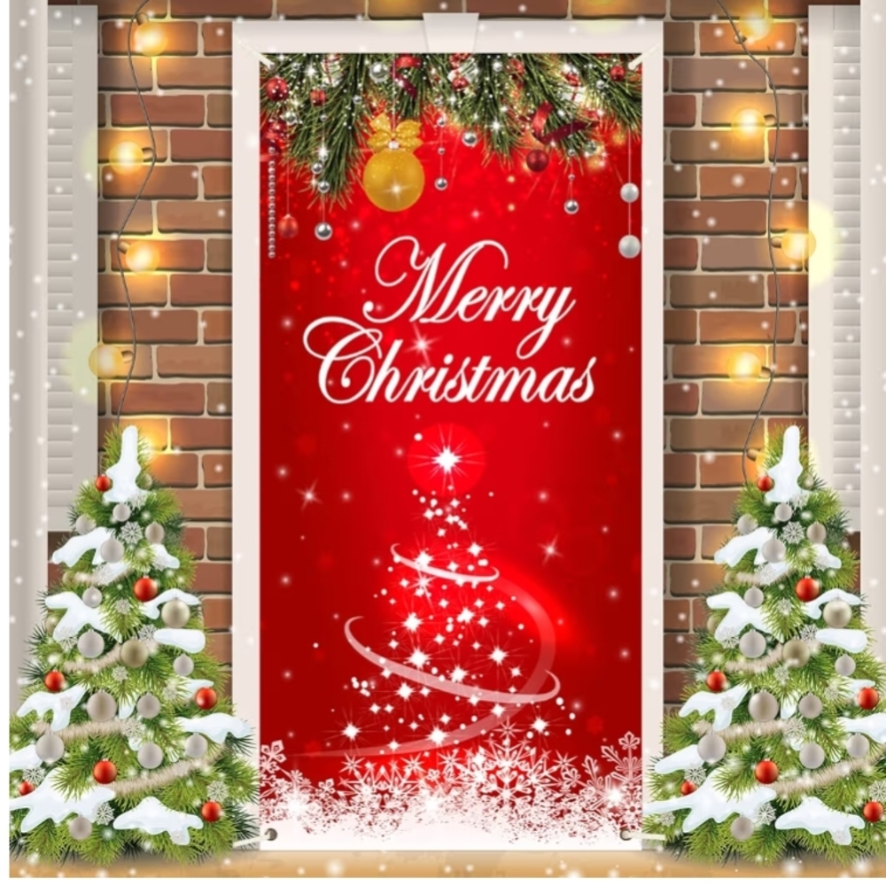 New Red Merry Christmas Door Cover/Wall Decor For Indoor And Outdoor Use